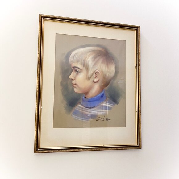 Vintage MCM 1969 Original Pastel Portrait of a Little Boy - Picture 5 of 8